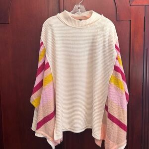 Free People We The Free Susie Swit Pullover Poncho cream waffle knit Large